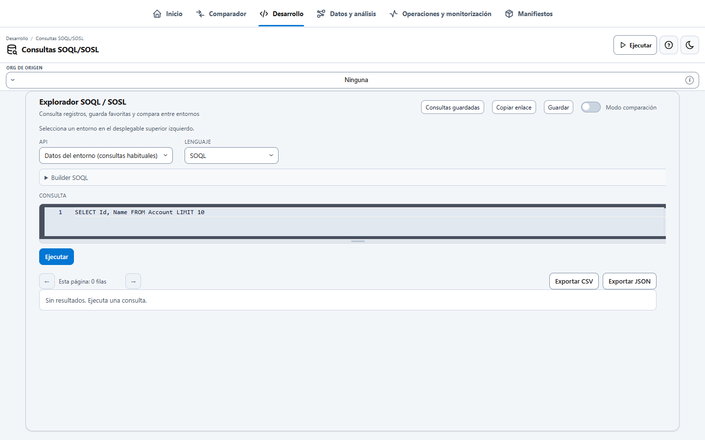 Explorador SOQL y SOSL de Salesforce Org Compare 